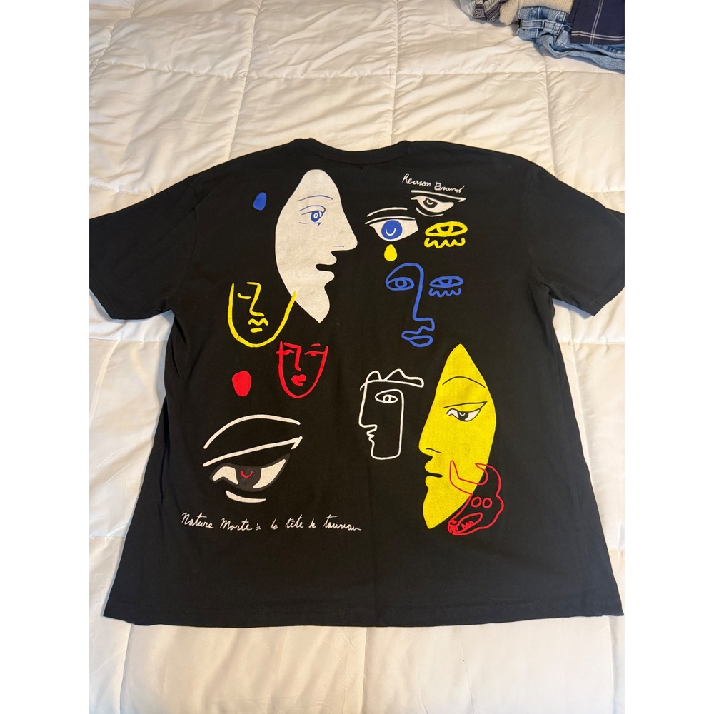 Reason Picasso T-Shirt Mens L /XL Black Graphic Art Faces Short Sleeve Tee